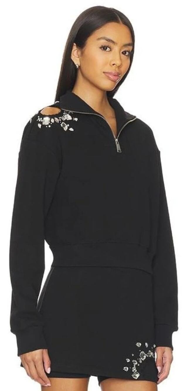 NWT Area Embellished Crystal Cluster Cutout Zip Sweatshirt Black XS Grunge Glam